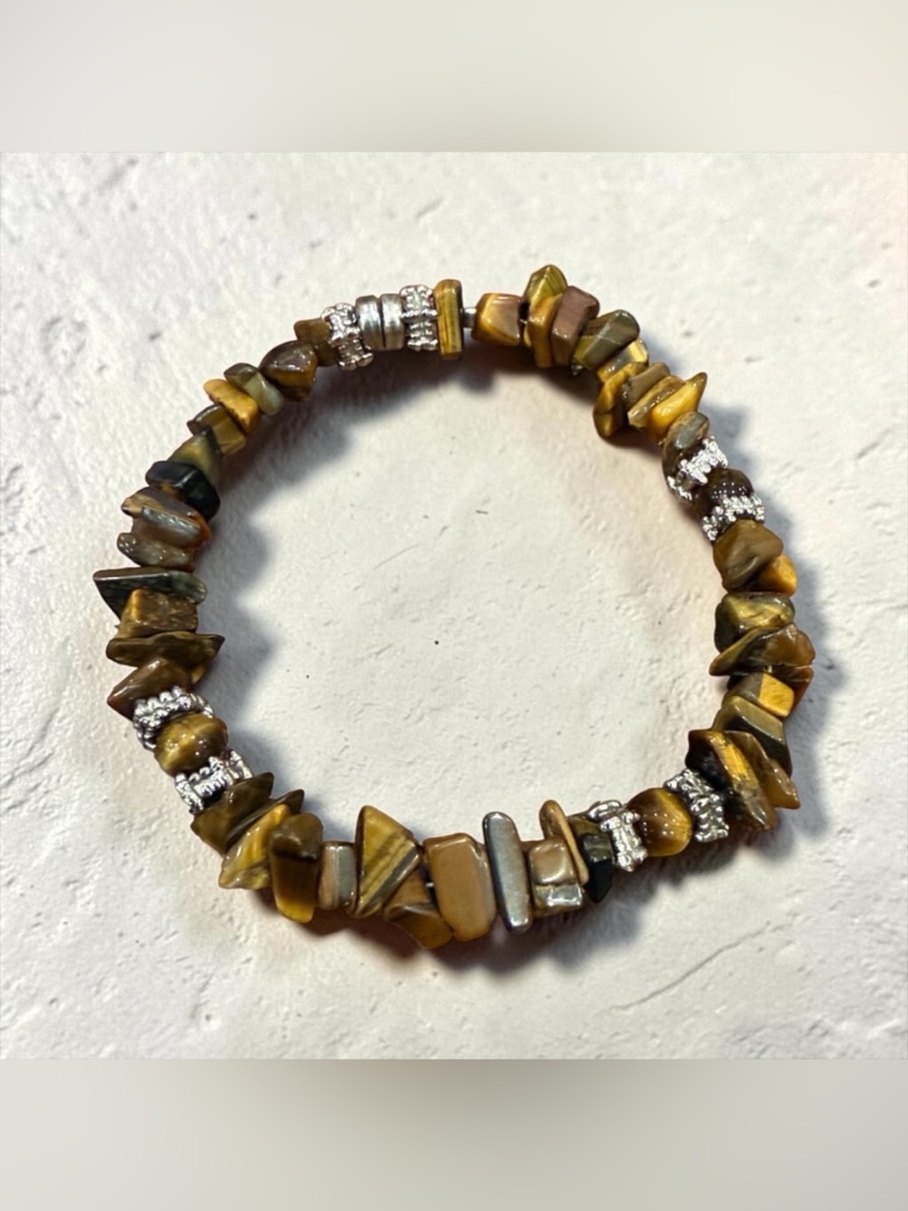 Tiger Eye Chip Stretch Bracelet with Silver Accents